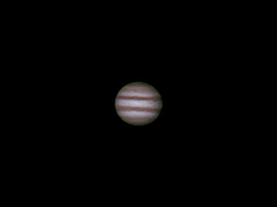 Giove, 24 gennaio 2016, 23.23 T.U.<br />Riflettore 114/1000 Skywatcher, webcam Hercules in proiezione dal proprio obiettivo. Immagine raddrizzata