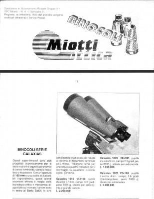 BINOCOLI SERIE GALAXIAS dal CATALOGO MIOTTI 1991 (per gentile concessione di Giuliano Tallone).