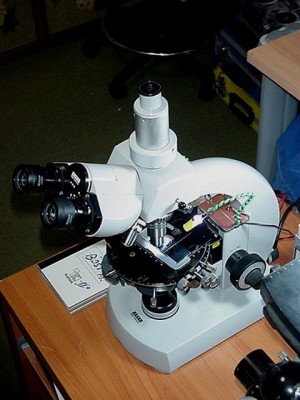 Microscopio adattato per la visione delle pietre preziose.